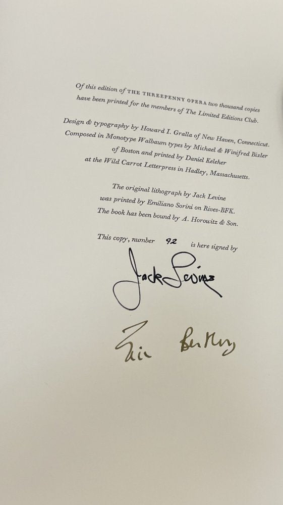 25% Off Summer Sale!!  Brecht - The Three Penny Opera - Signed & Numbered 1982 - Limited Edition Club