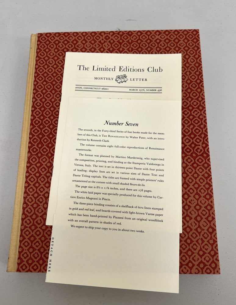 25% Off Summer Sale!!  Walter Pater - The Renaissance - Signed & Numbered  1976 - Limited Edition Club