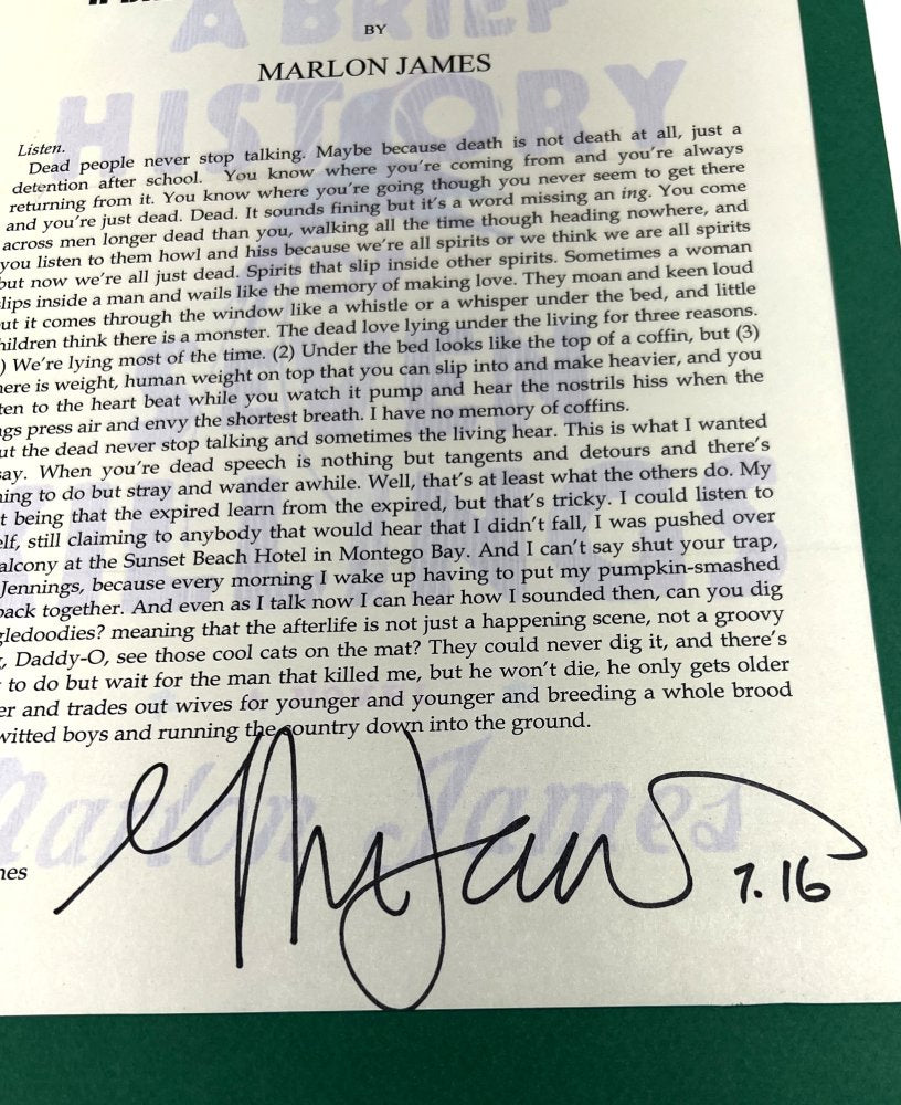 Autographed Typescript - Marlon James - A BRIEF HISTORY OF SEVEN KILLINGS - Booker Prize Winner -
