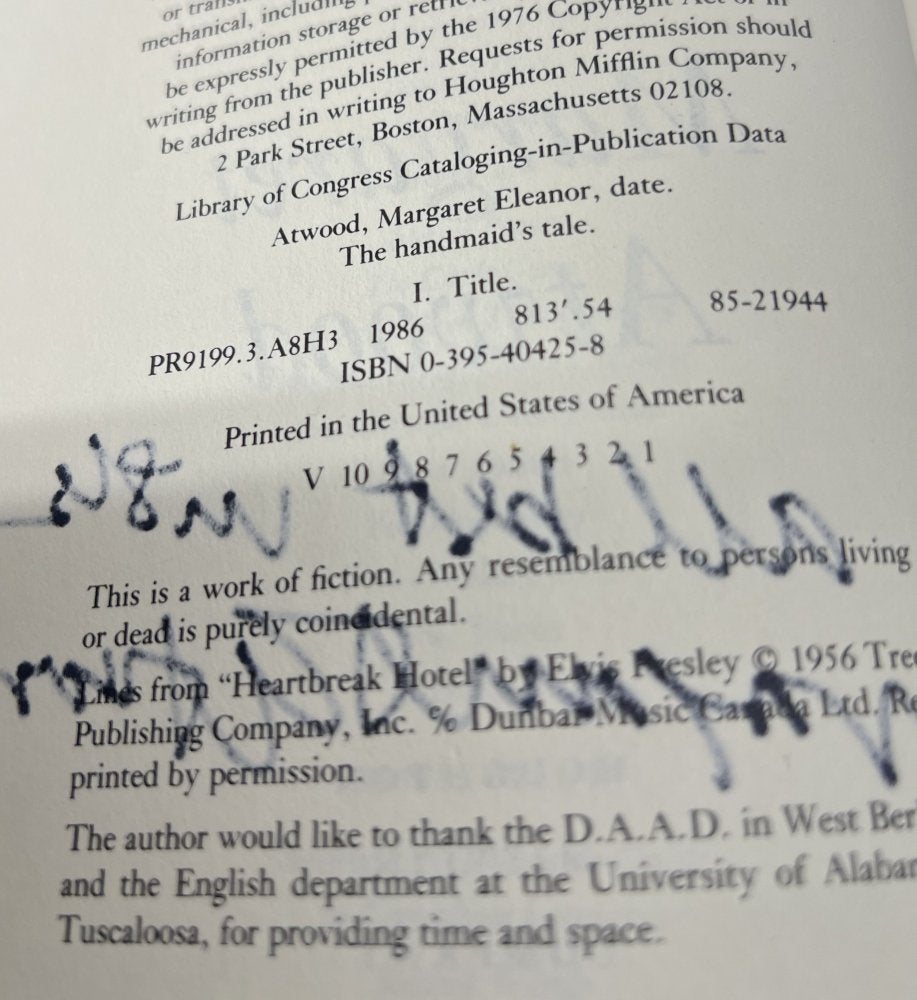 - Signed First Edition - The Handmaid's Tale - Margaret Atwood - US 1st / 1st Printing