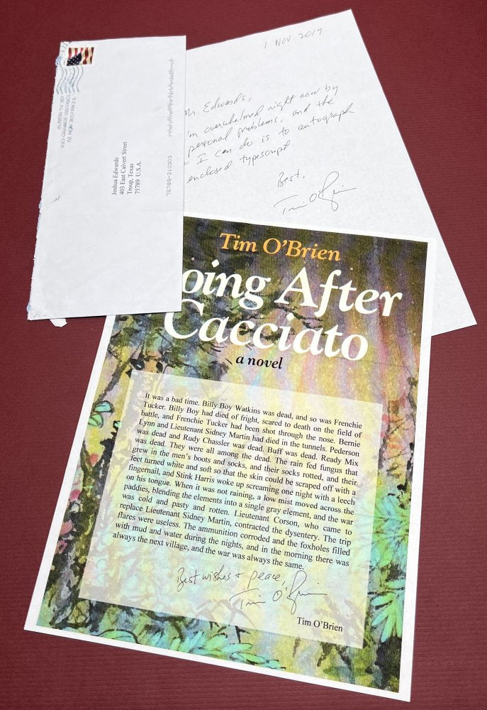 Autographed Typescript - Tim O'Brien - GOING AFTER CACCIATO - Pulitzer Prize winner -