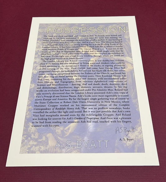 Autographed Typescript - A.S. BYATT - POSSESSION - Booker Prize winner -