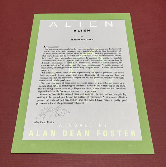 Autographed Typescript - Alan Dean Foster - ALIEN