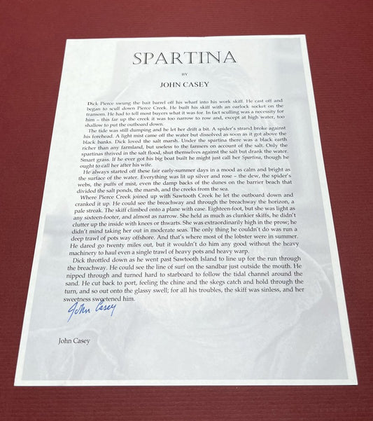 Autographed Typescript - John Casey - SPARTINA - National Book Award winner -