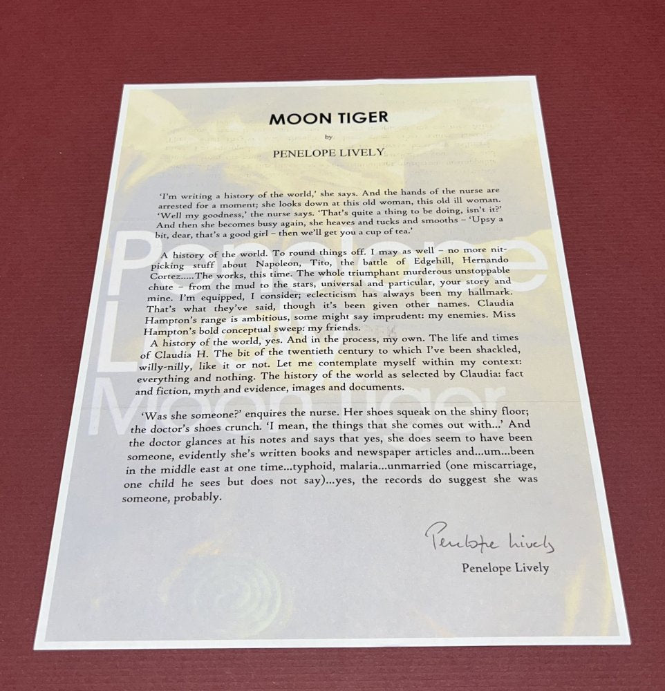 Autographed Typescript - Penelope Lively - MOON TIGER - Booker Prize winner