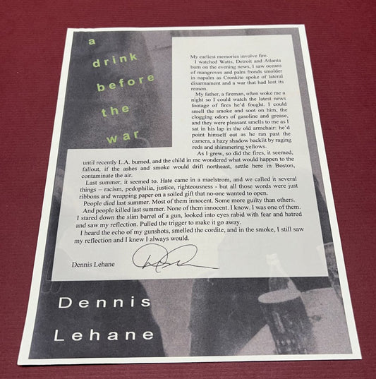 Autographed Typescript - Dennis Lehane - A DRINK BEFORE THE WAR -