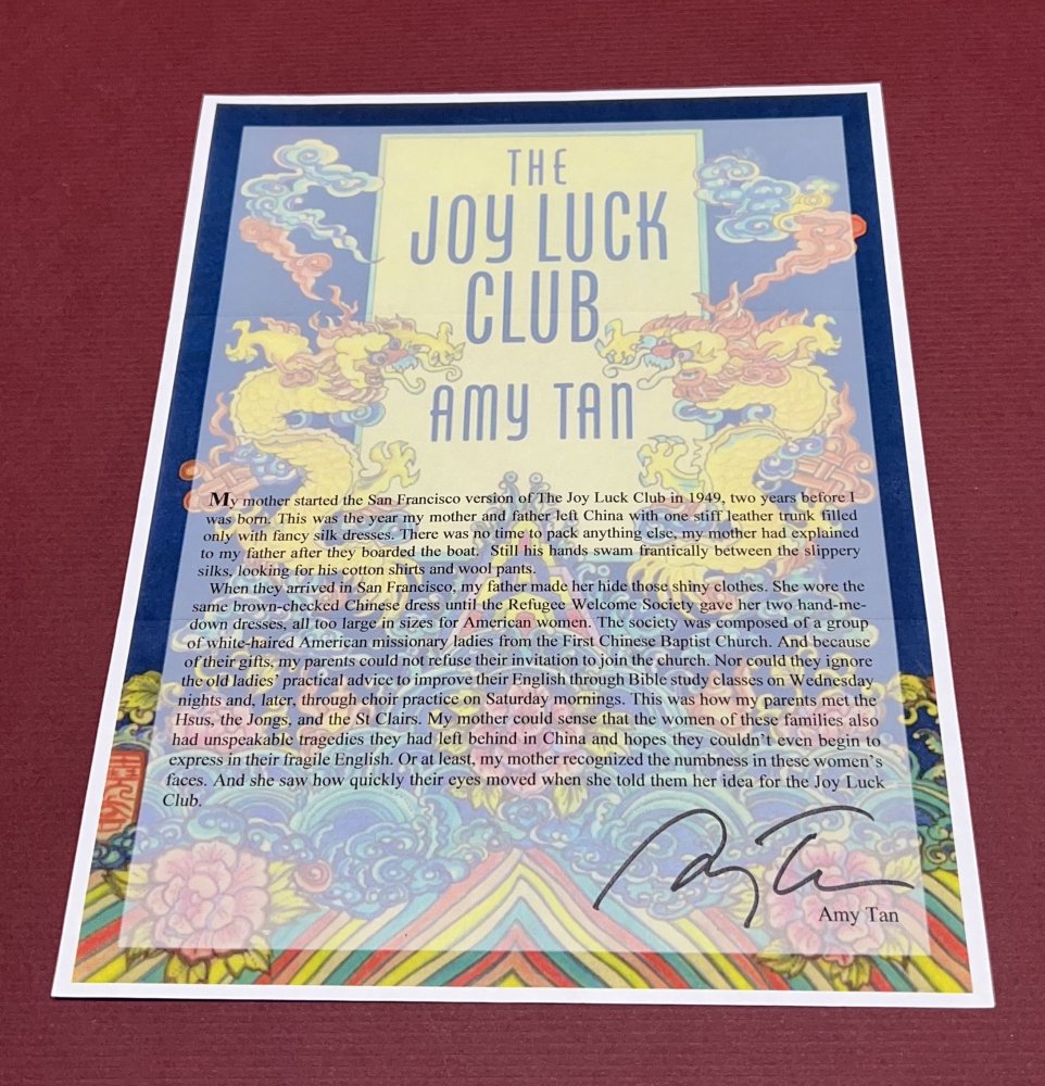 Autographed Typescript - Amy Tan - THE JOY LUCK CLUB -