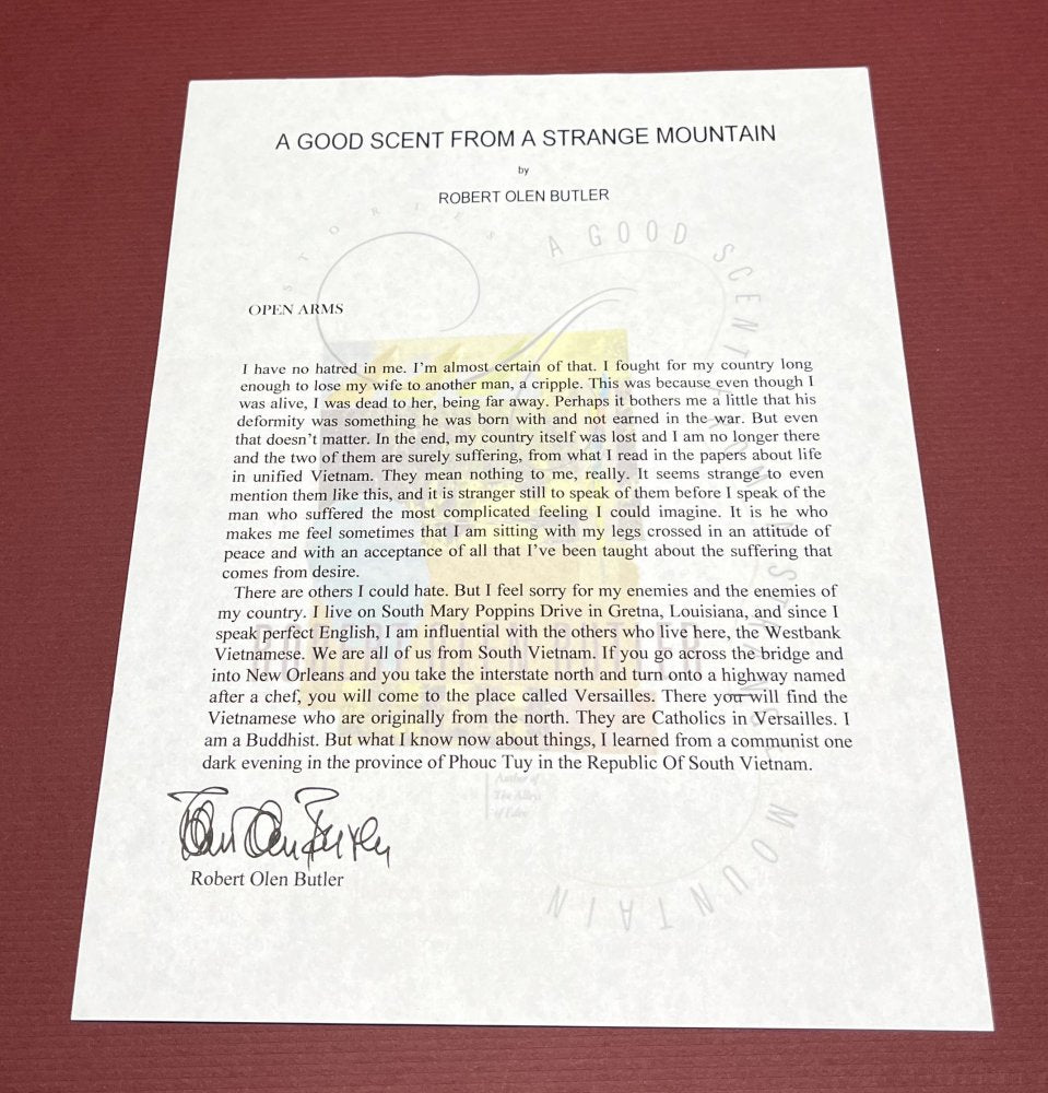 Autographed Typescript - Robert Olen Butler - GOOD SCENT FROM A STRANGE MOUNTAIN - Pulitzer Prize winner-