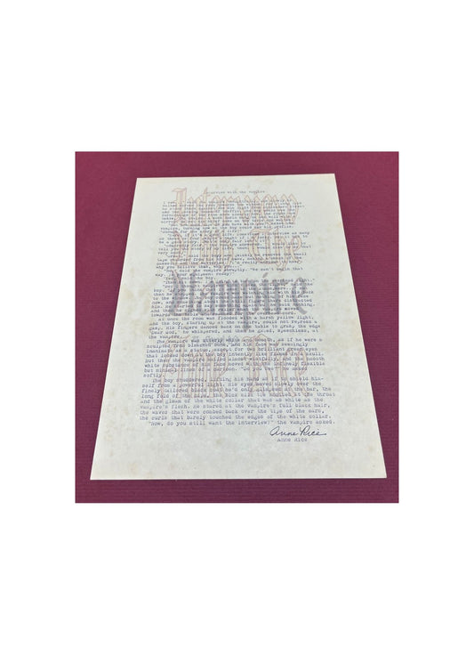 Autographed Typescript - Anne Rice - Interview With The Vampire -