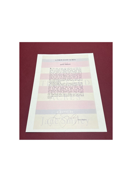 Autographed Typescript - Jane Smiley - A THOUSAND ACRES - Pulitzer Prize winner -