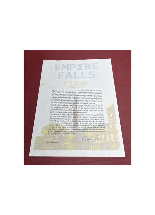 Autographed Typescript - Richard Russo - EMPIRE FALLS - Pulitzer Prize winner -