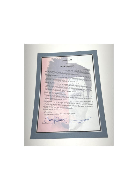Autographed Typescript - Chuck Palahniuk - FIGHT CLUB -