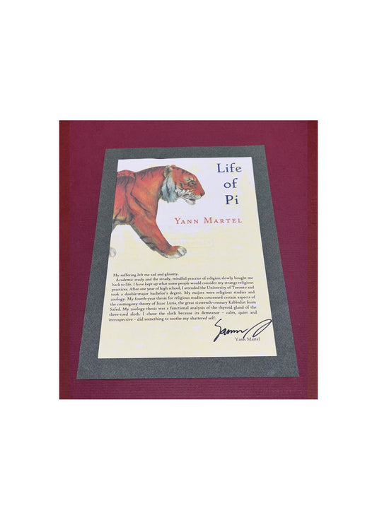 Autographed Typescript - Yann Martel - THE LIFE OF PI - Booker Prize winner -