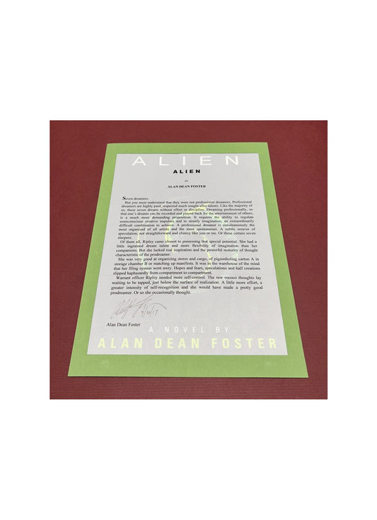 Autographed Typescript - Alan Dean Foster - ALIEN