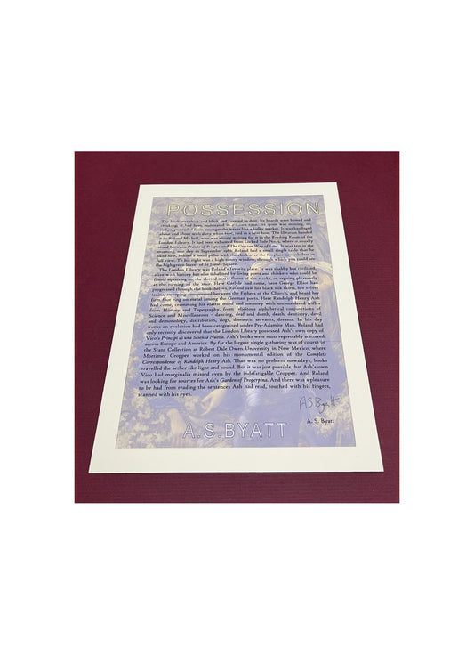 Autographed Typescript - A.S. BYATT - POSSESSION - Booker Prize winner -