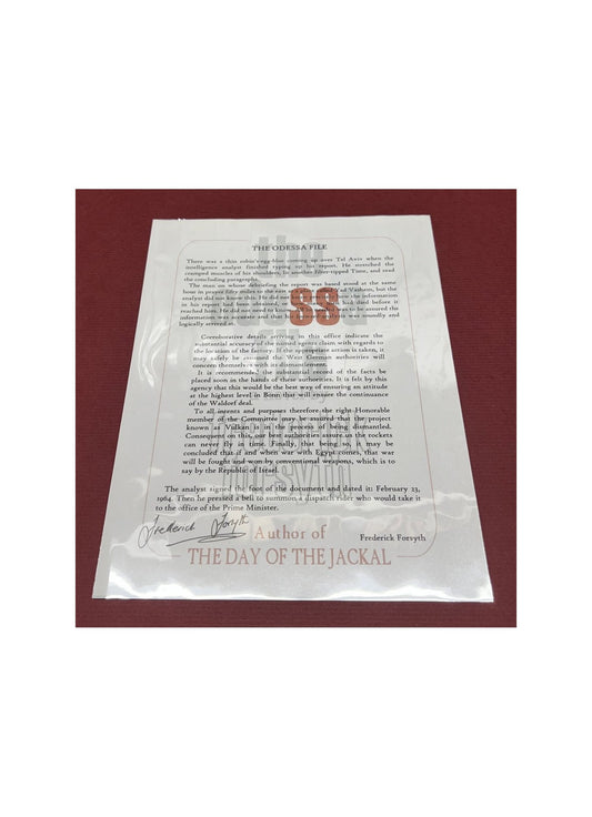 Autographed Typescript - Frederick Forsyth - THE ODESSA FILE -