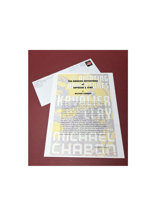 Autographed Typescript - Michael Chabon - THE AMAZING ADVENTURES OF KAVALIER AND CLAY - Pulitzer Prize winner