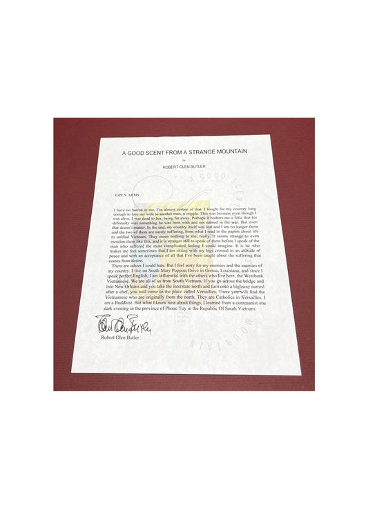 Autographed Typescript - Robert Olen Butler - GOOD SCENT FROM A STRANGE MOUNTAIN - Pulitzer Prize winner-