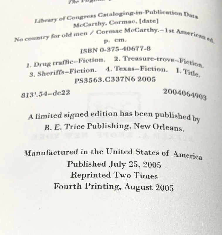 Cormac McCarthy - No Country For Old Men - Signed 1st Edition