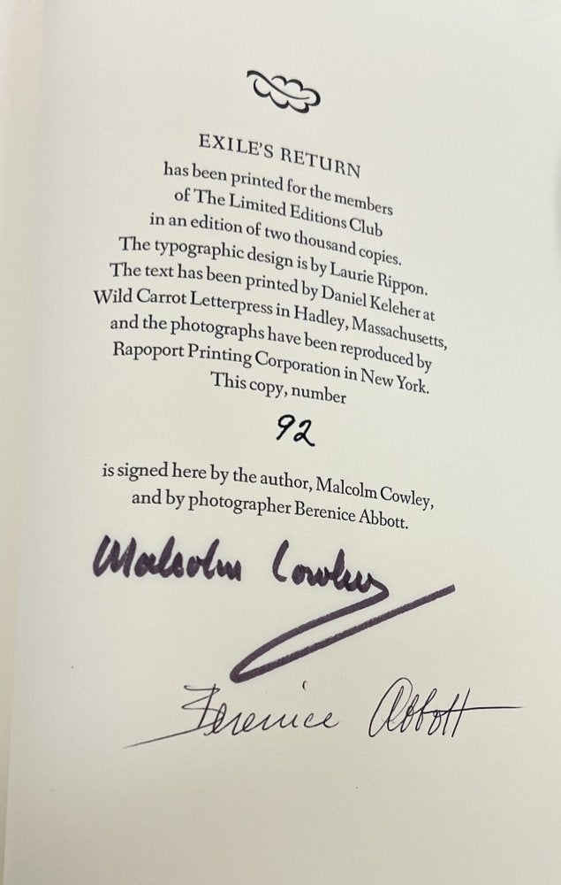 Malcolm Cowley - Exile's Return - Signed & Numbered 1981 - Limited Edition Club