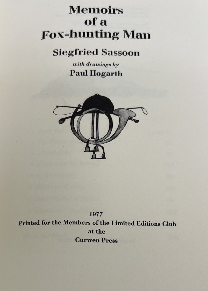 Siegfried Sassoon  - Memoirs of a Fox Hunting Man - Signed & Numbered 1977 - Limited Edition Club