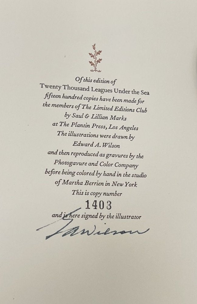 Jules Verne - 20,000 Leagues Under The Sea - Signed & Numbered - Limited Edition Club 1956