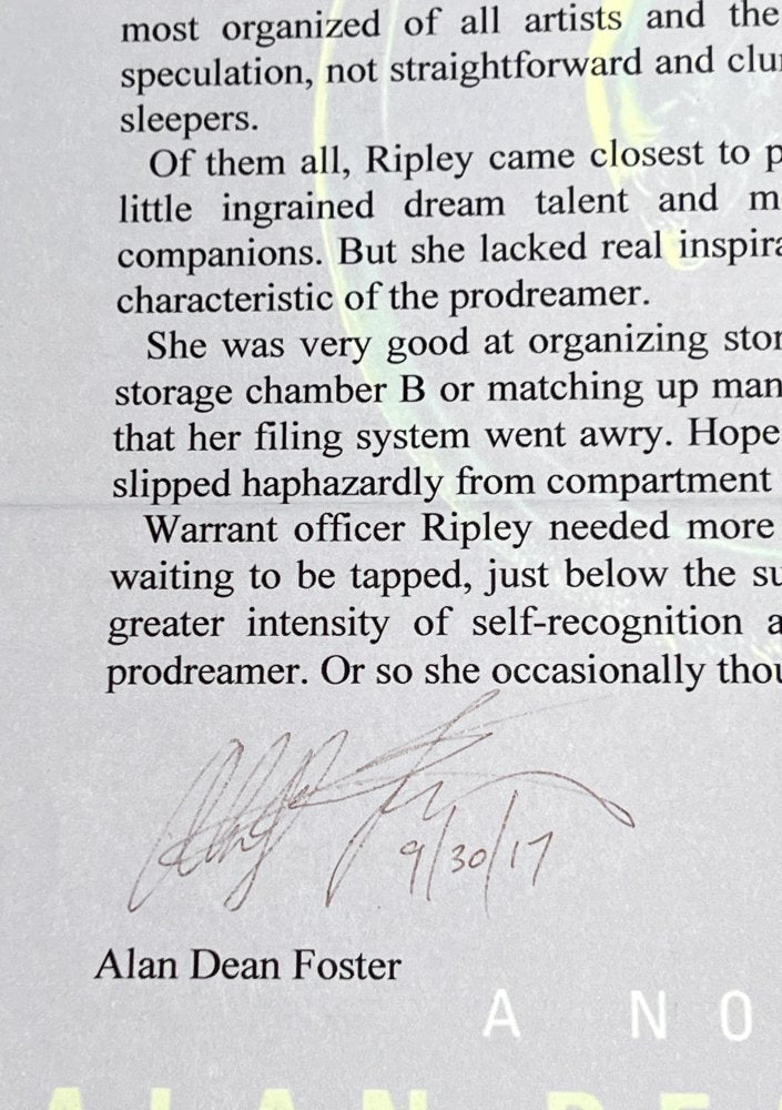 Autographed Typescript - Alan Dean Foster - ALIEN