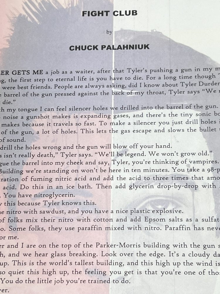 Autographed Typescript - Chuck Palahniuk - FIGHT CLUB -