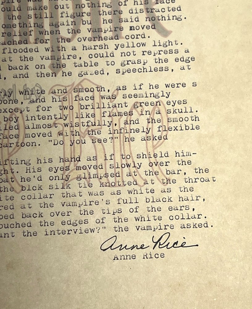 Autographed Typescript - Anne Rice - Interview With The Vampire -