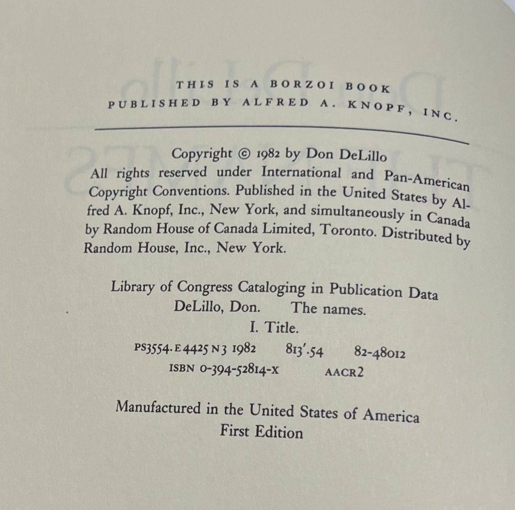 Signed - Don DeLillo - The Names - Slipcased First Edition
