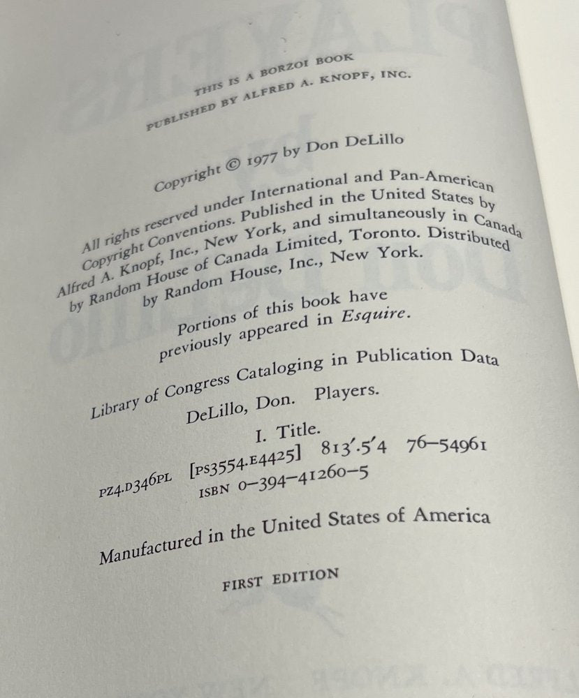 Signed - Don DeLillo - Players - Slipcased First Edition