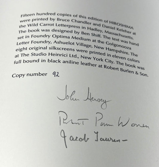 John Hersey & Robert Penn Warren - Hiroshima - Signed & Numbered 1983- Limited Edition Club