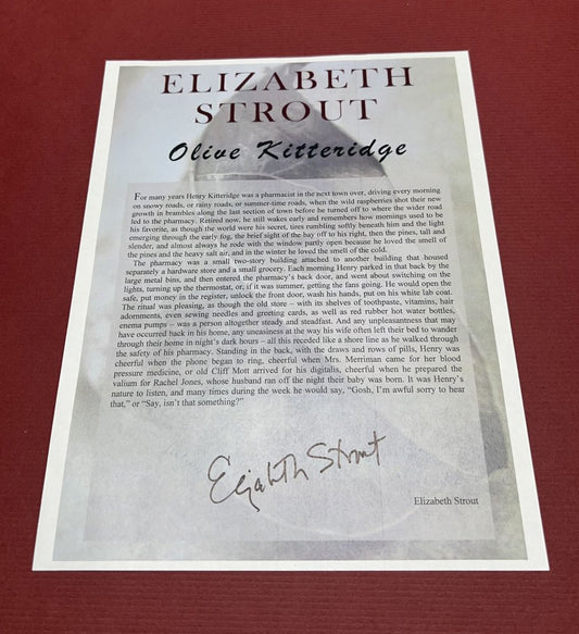 Autographed Typescript - Elizabeth Strout - OLIVE KITTERIDGE - Pulitzer Prize winner
