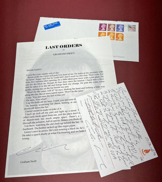 Autographed Typescript - Graham Swift - LAST ORDERS - Booker Prize Winner