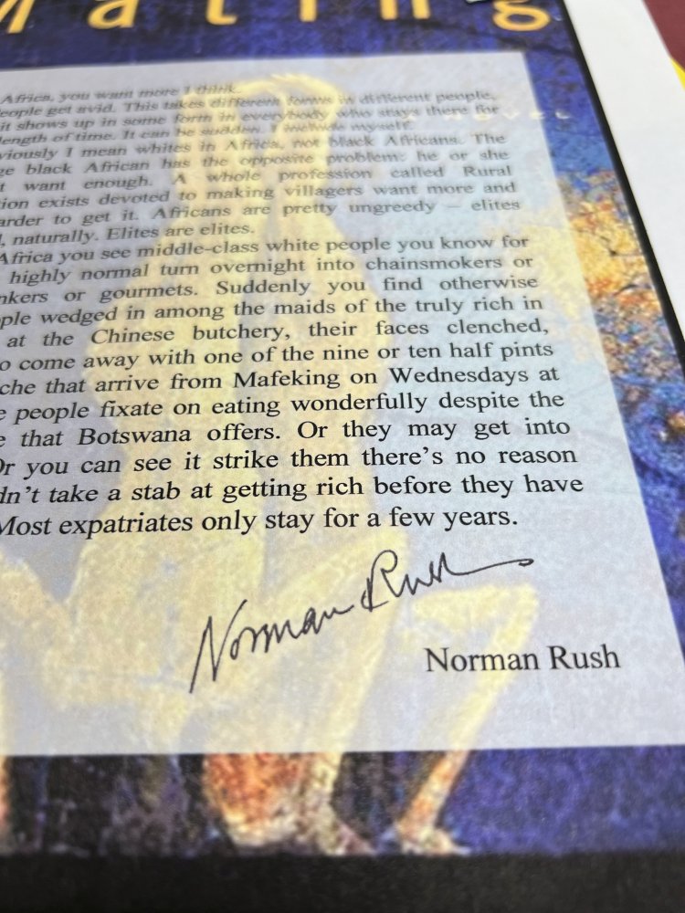 Autographed Typescript - Norman Rush - MATING - National Book Award winner