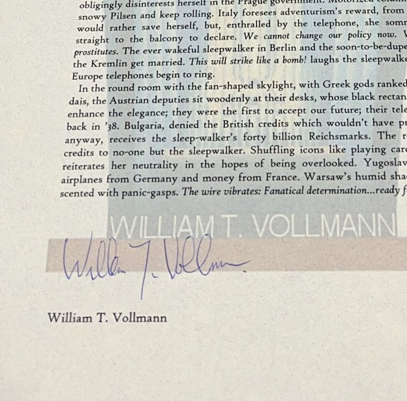 Autographed Typescript - William T. Vollman  -  EUROPE CENTRAL  -  National Book Award winner -