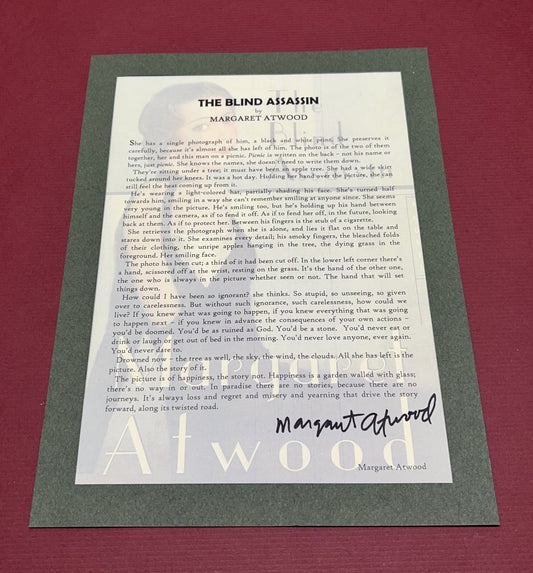 Autographed Typescript - Margaret Atwood - THE BLIND ASSASSIN - Booker Prize Winner -