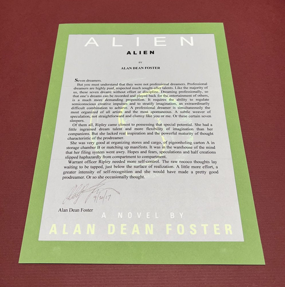 Autographed Typescript - Alan Dean Foster - ALIEN