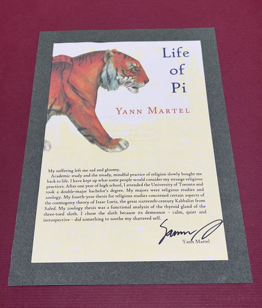 Autographed Typescript - Yann Martel - THE LIFE OF PI  - Booker Prize winner -