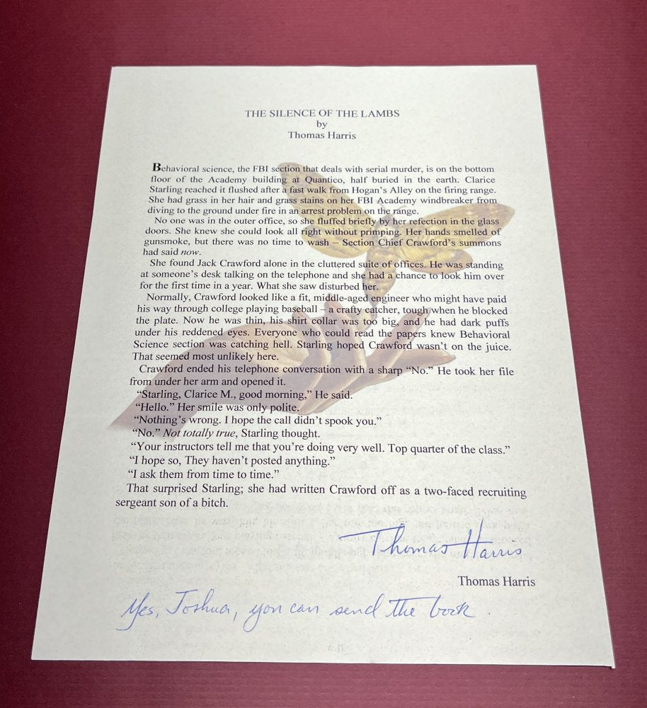 Autographed Typescript - Thomas Harris - THE SILENCE OF THE LAMBS