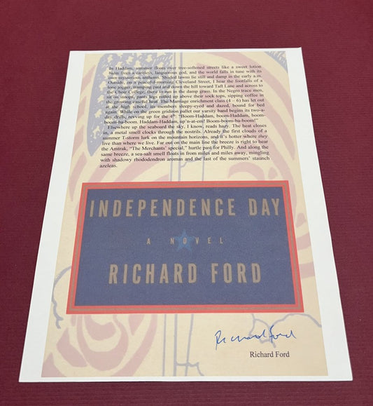 Autographed Typescript - Richard Ford - Independence Day  - Pulitzer Prize winner -