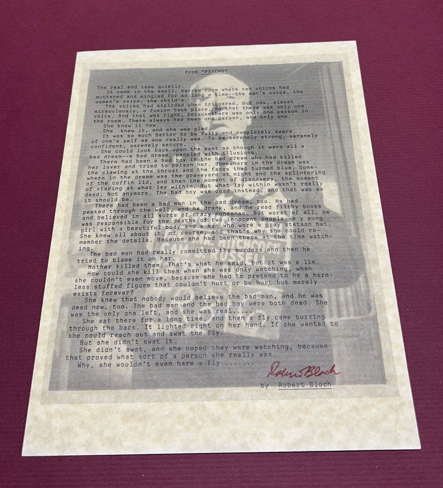 Autographed Typescript - Robert Bloch  - PSYCHO -