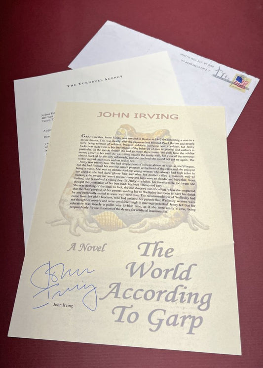 Autographed Typescript - John Irving  - THE WORLD ACCORDING TO GARP  -