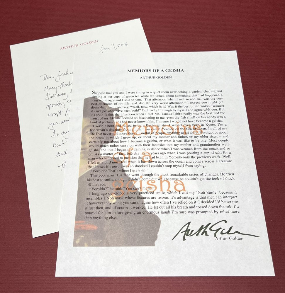 Autographed Typescript - Arthur Golden - MEMOIRS OF A GEISHA -