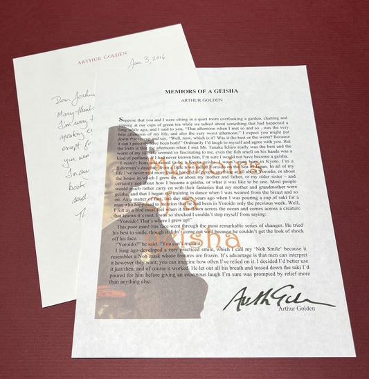 Autographed Typescript - Arthur Golden - MEMOIRS OF A GEISHA -
