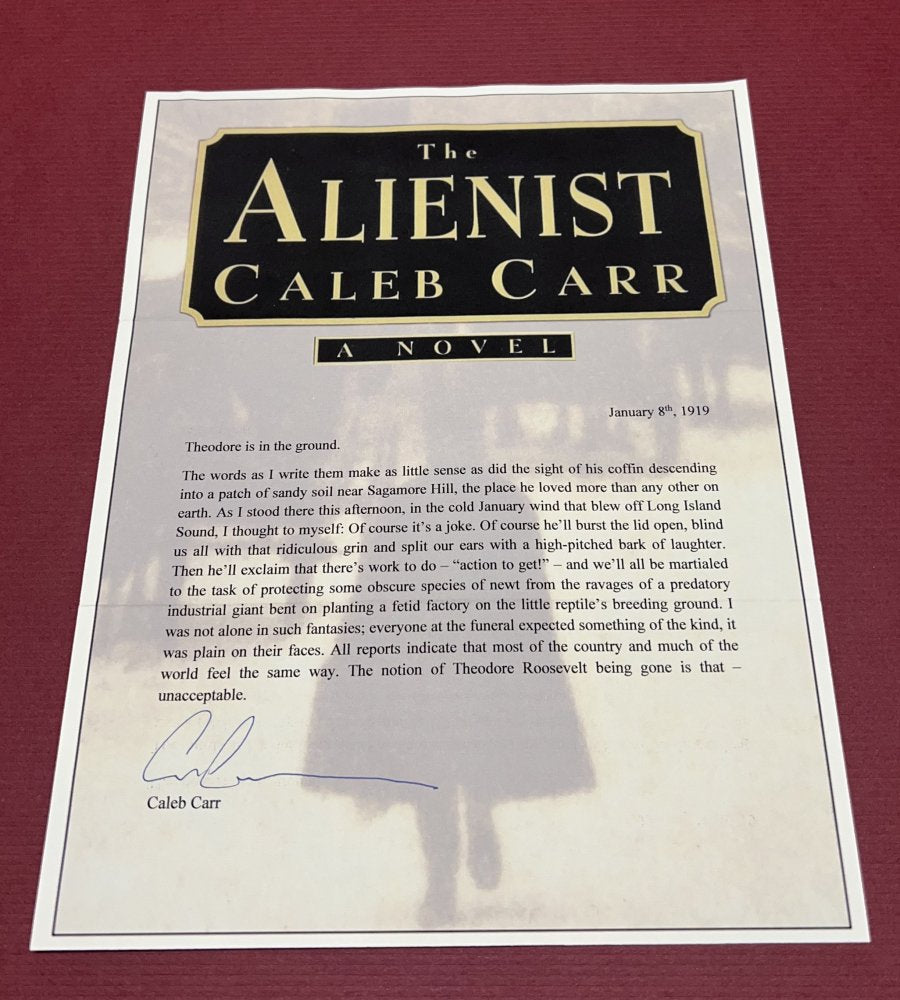 Autographed Typescript - Caleb Carr  - THE ALIENIST  -