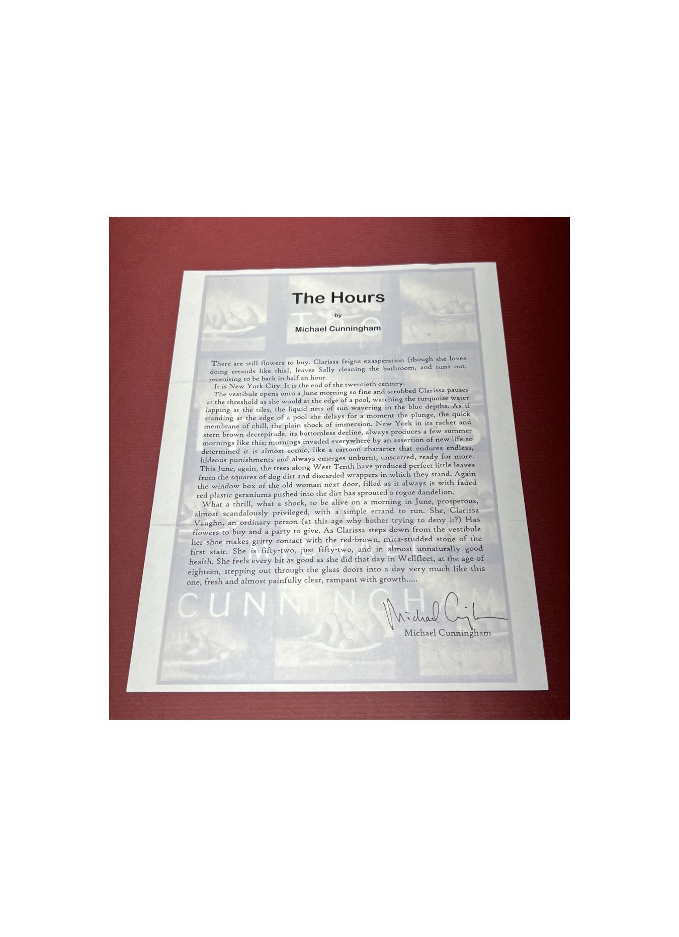 Autographed Typescript - Michael Cunningham  - THE HOURS  - Pulitzer Prize winner