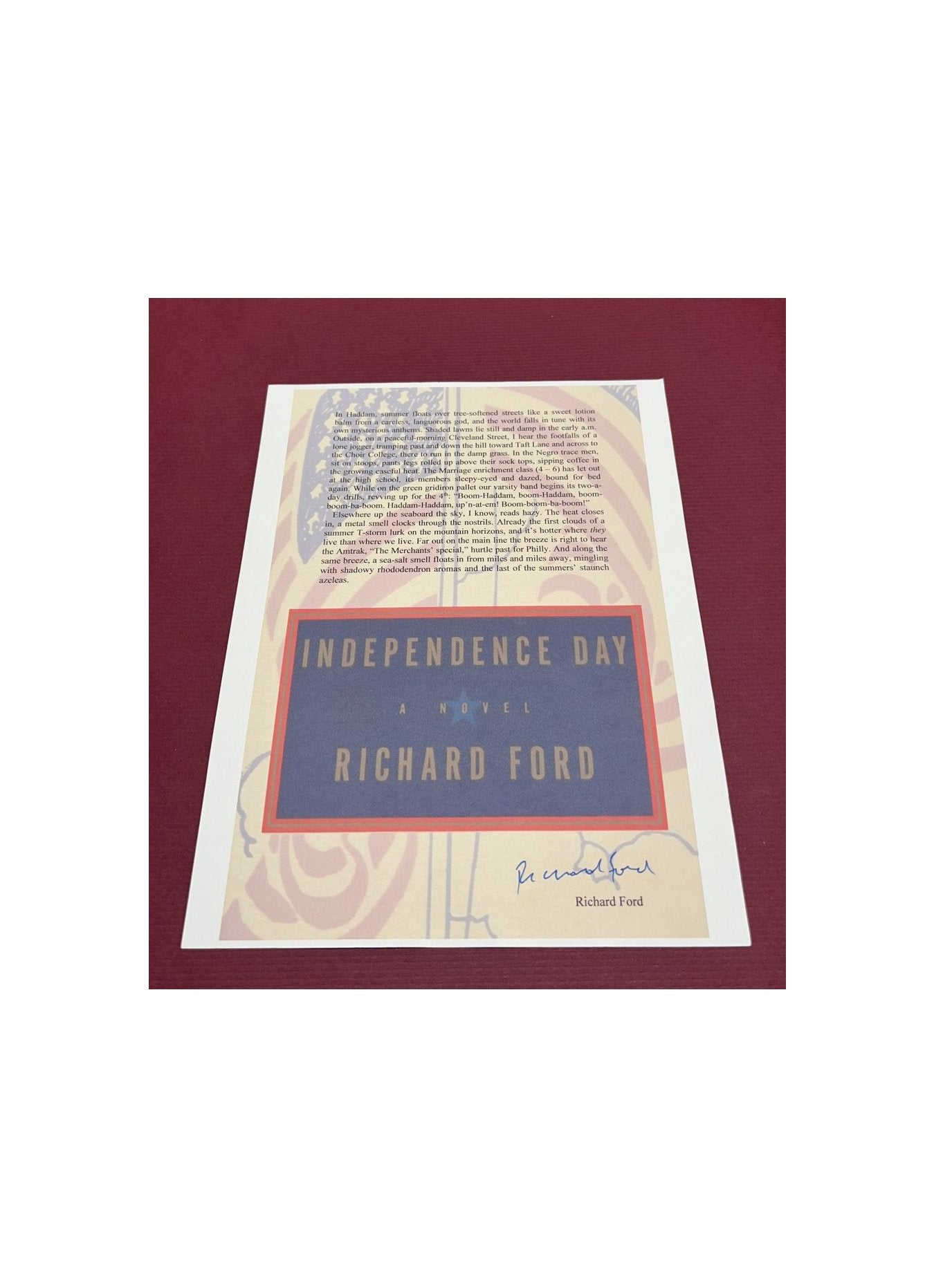 Autographed Typescript - Richard Ford - Independence Day  - Pulitzer Prize winner -