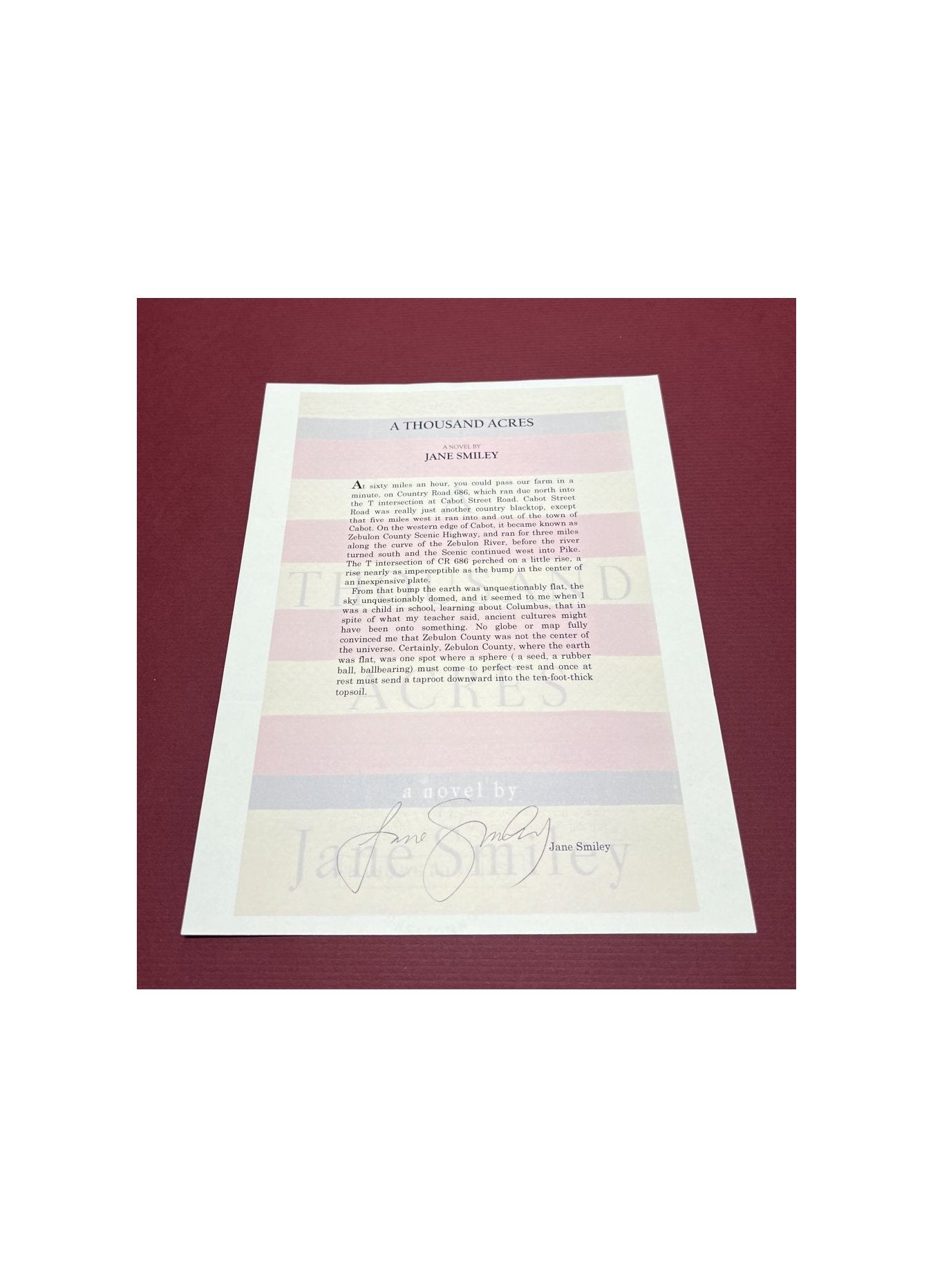 Autographed Typescript - Jane Smiley - A THOUSAND ACRES  - Pulitzer Prize winner -