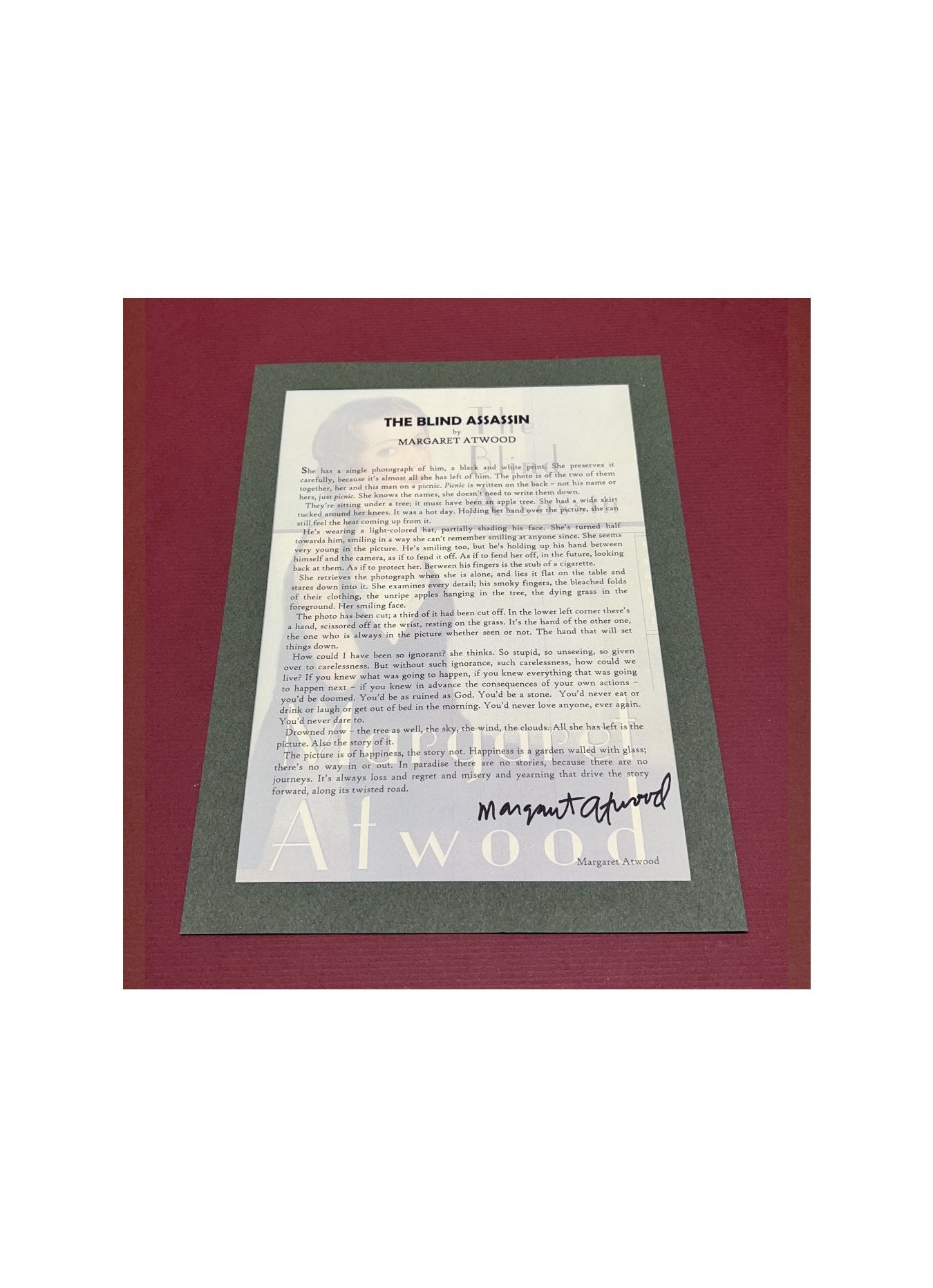 Autographed Typescript - Margaret Atwood - THE BLIND ASSASSIN - Booker Prize Winner -